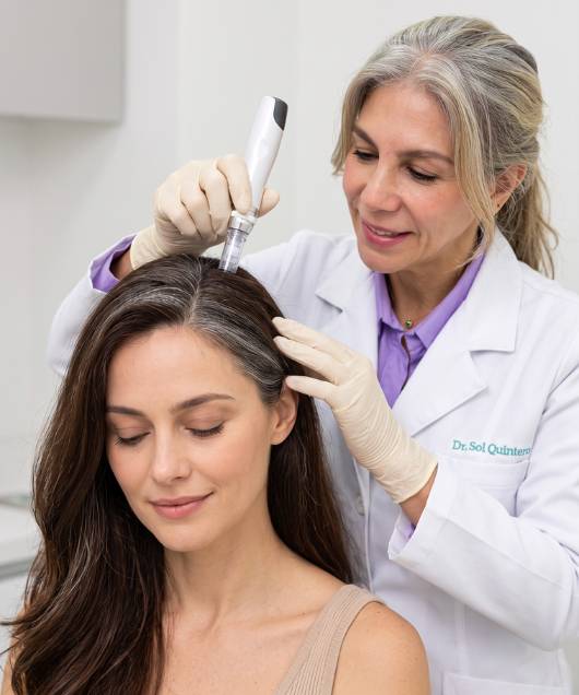 Foto de resultados con tratamiento de regeneración capilar para caída del cabello con la doctora Sol Quintero